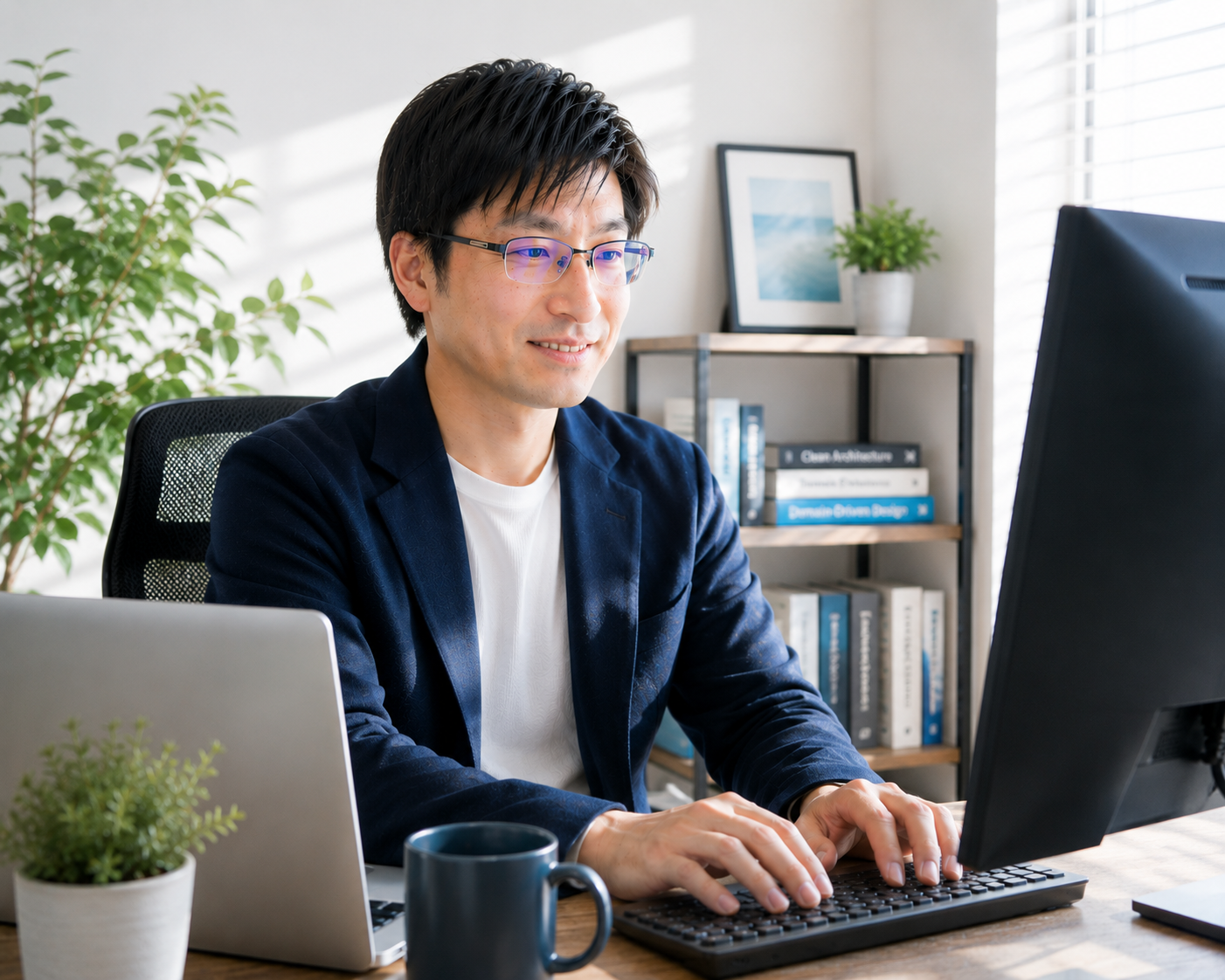 デスクでコードを書くエンジニア